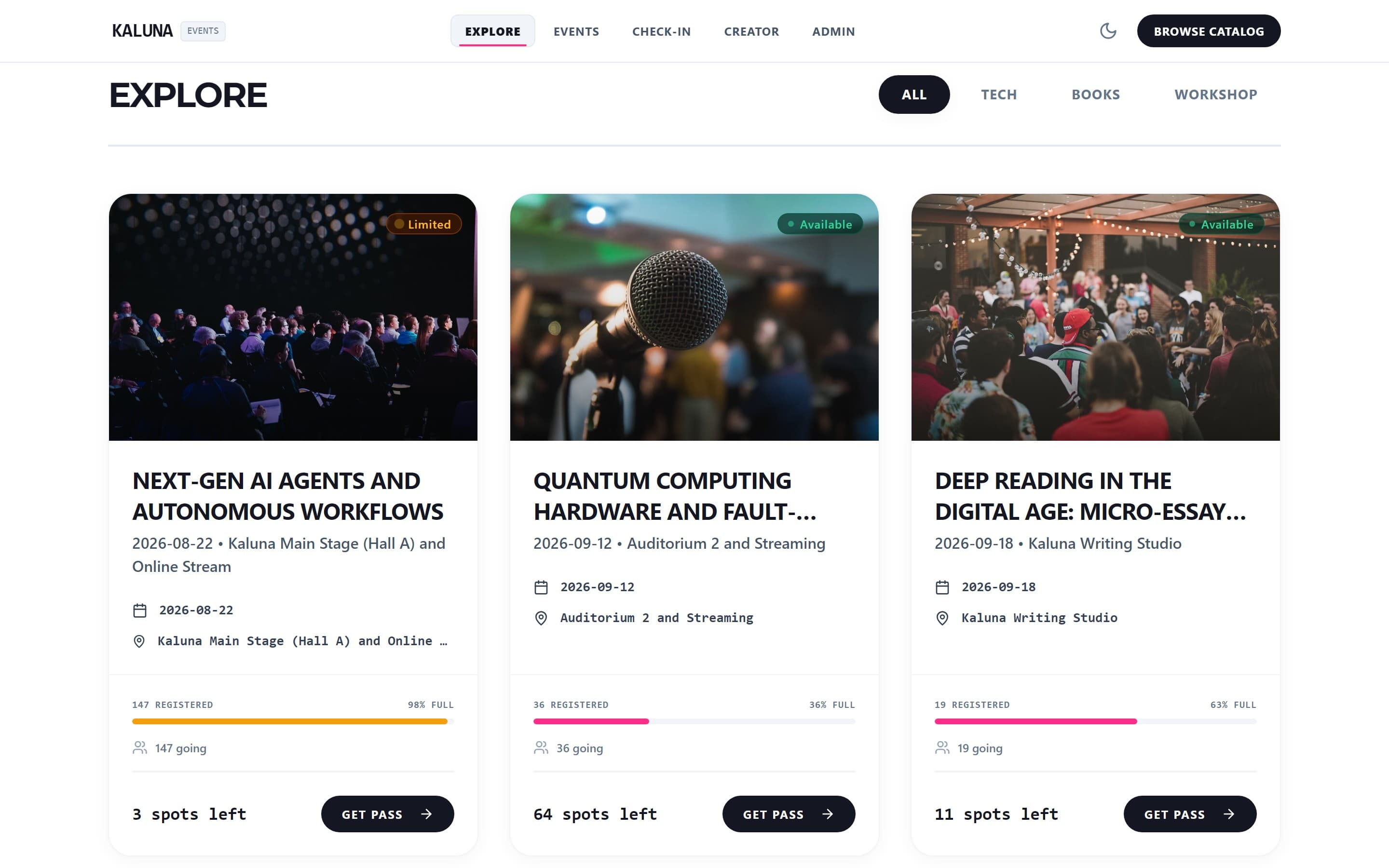 Kaluna Live Event Organizer Dashboard & Real-Time Capacity Tracking